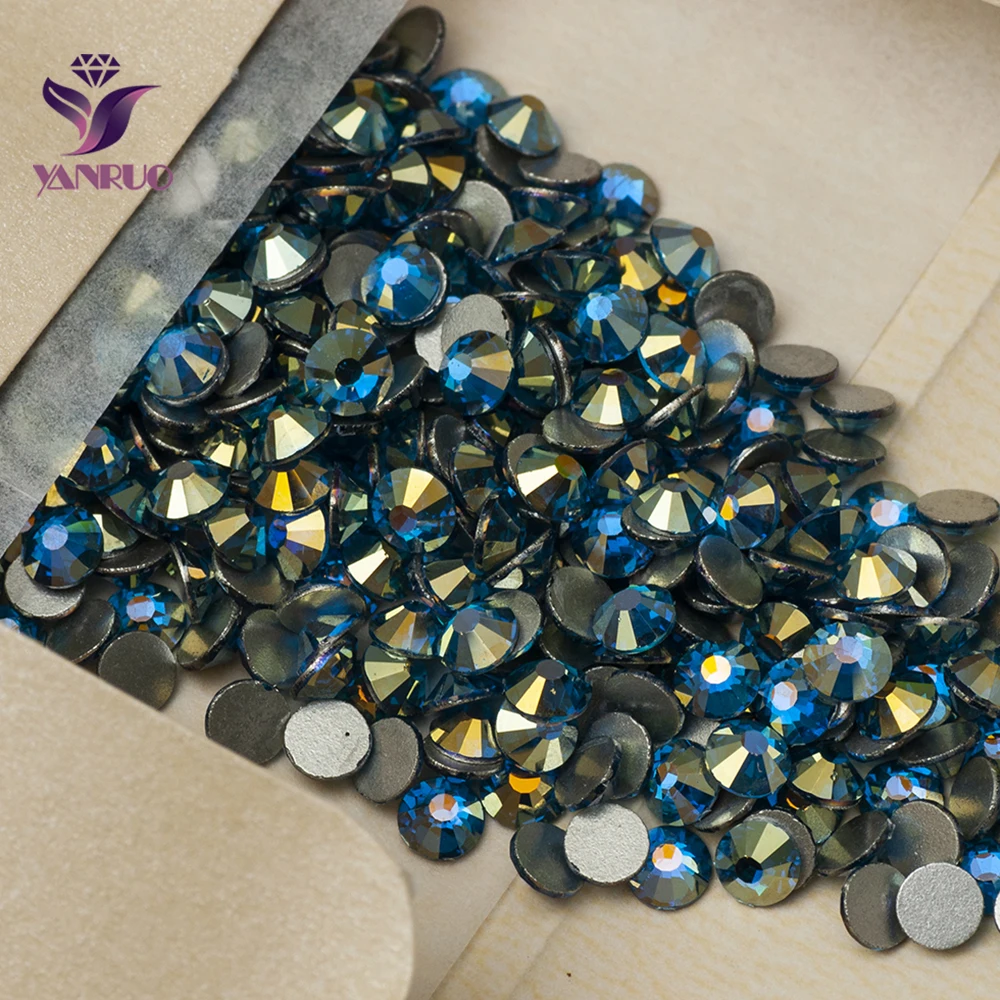 YANRUO 2058NOHF Capri Blue AB Non Hotfix Glass Stones Rhinestone and Crystal Glue on Findings Crafts for Clothes