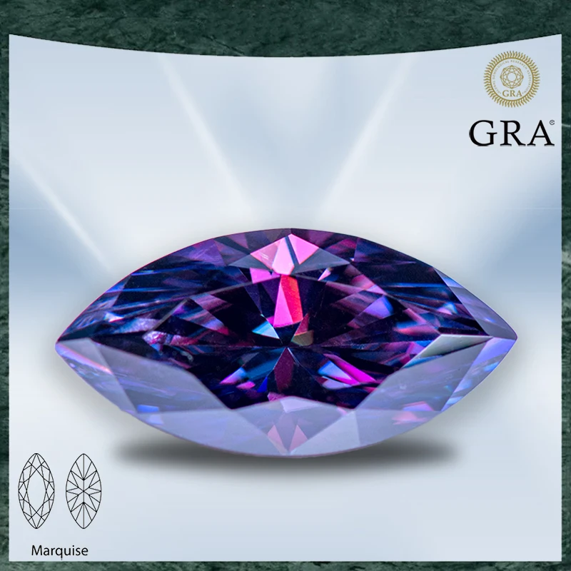 

Moissanite Stone Marquise Cut Imperial Purple Color VVS1 with GRA Certificate Gemstone Charms Advanced Jewelry Making Materials