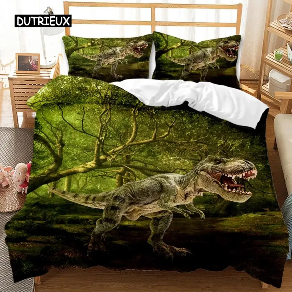 

Jurassic Dinosaur Duvet Cover Tyrannosaurus Rex Ferocious Creatures Predators Bedding Set Full Queen King Polyester Quilt Cover