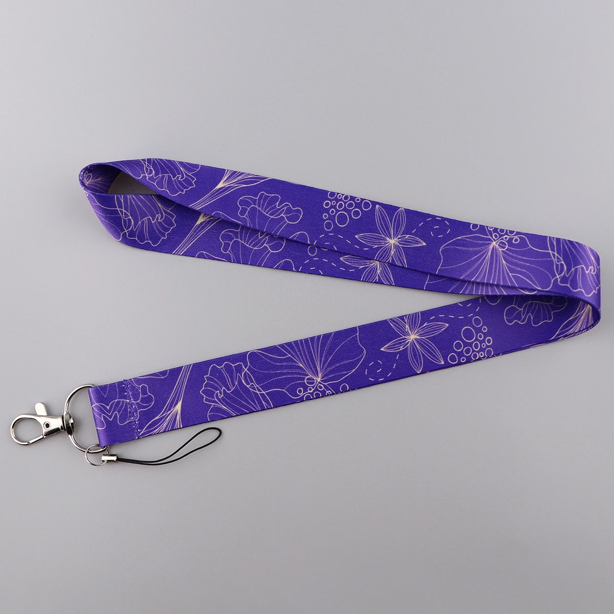 Flowers Purple Lanyards Keychain DIY Cell Phone Straps USB ID Card Badge Holder Keyring Belt Strap Hanging Rope Lariat Keycord