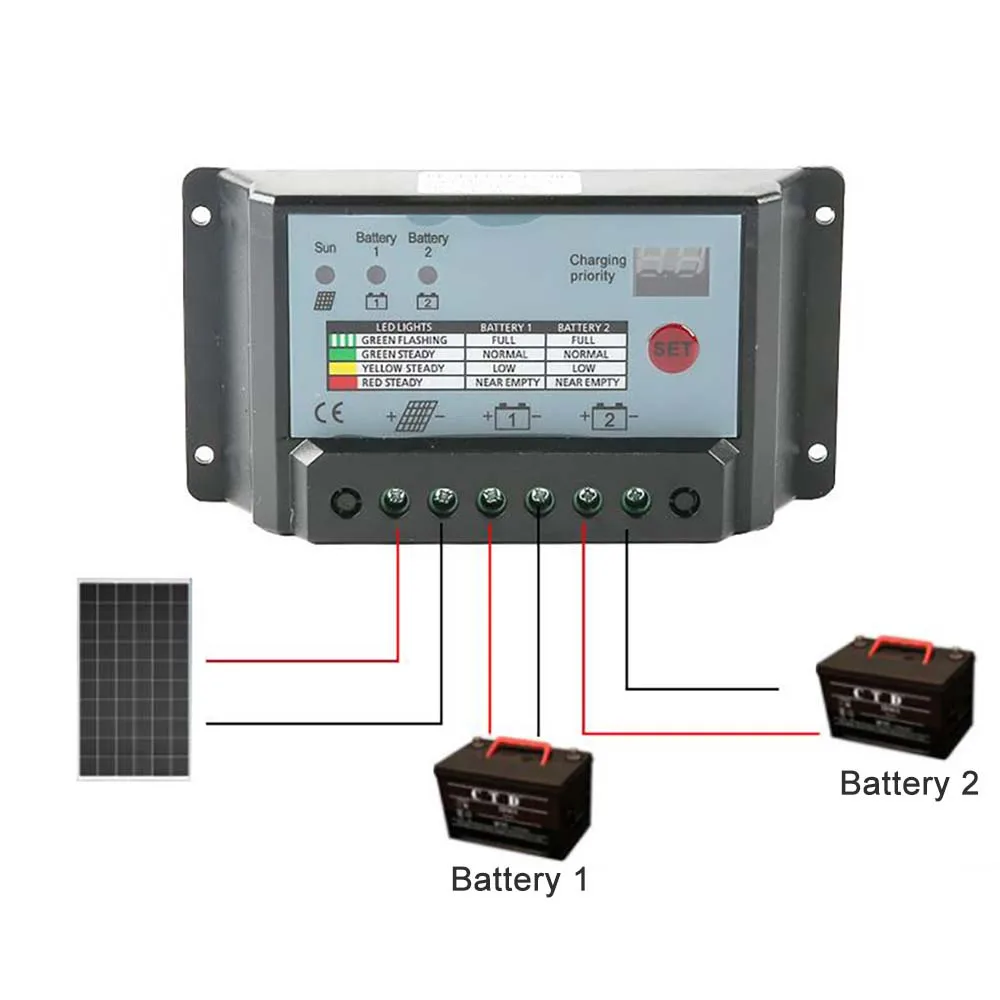 Dual Battery Solar Charge Controller PWM 24V 10A 20A for Lead Acid