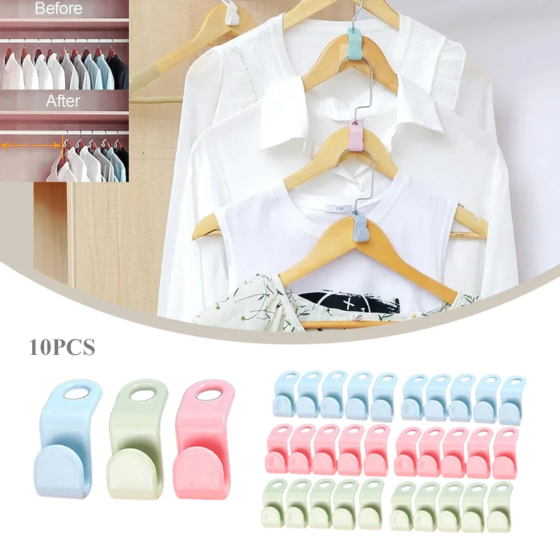 10Pcs Clothes Hanger Hooks Space Saving Closet Connector Hook Cascading Hanger Plastic Extender Clips Wardrobe Coat Organizer