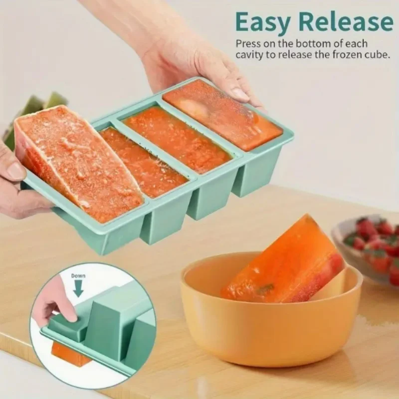 

Silicone Freezer Tray Soup 4 Grids Storage Boxes Food Freezing Container Molds With Lid Frozen Packaging Box Kitchen Gadgets