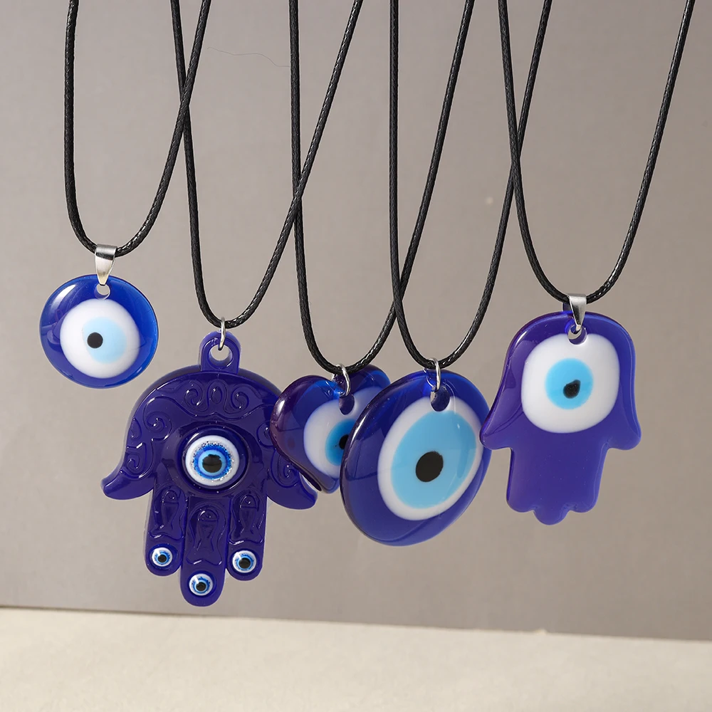 Aihua Türkisches Böses-Auge-Anhänger-Halskette, Glücksbringer Blaues Böses Auge Hamsa-Hand-Seilkette für Damen und Herren, Schmuckgeschenke – Detail 2