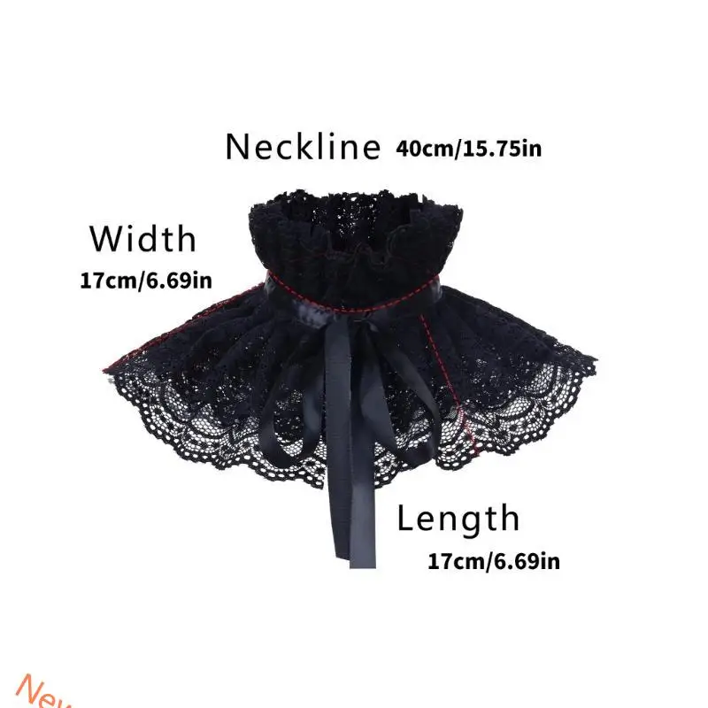 Elegant Ruffle Lace Faux Collar Gothic Victorian Ribbon Shawl Cape for Ladies