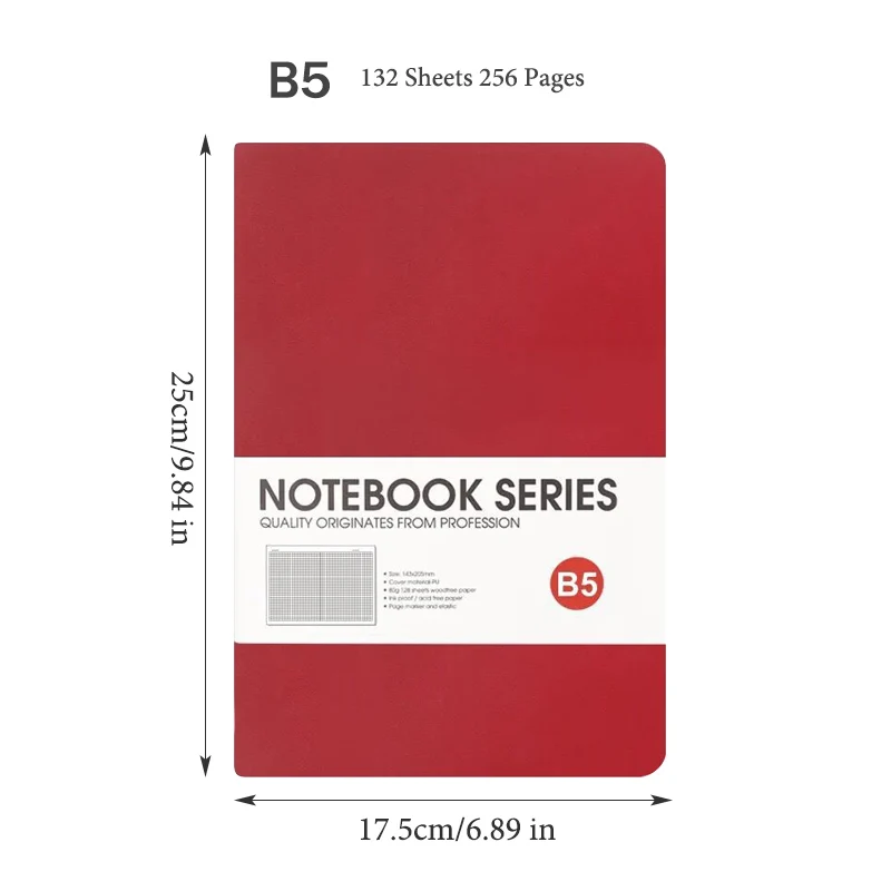 B5 Thickened Notebook,4 Types Inner Pages,132 Sheets/Book,Soft PU Waterproof Cover Diary Agenda Office Student Diary QP-60