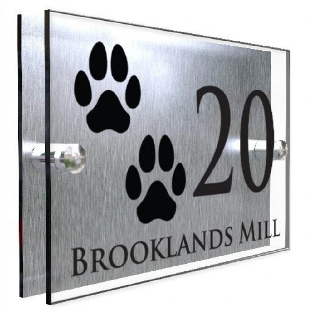 

Customized Modern Plaque Pet Gift Acrylic Personalised Door Sign Dog Paw Print Number House