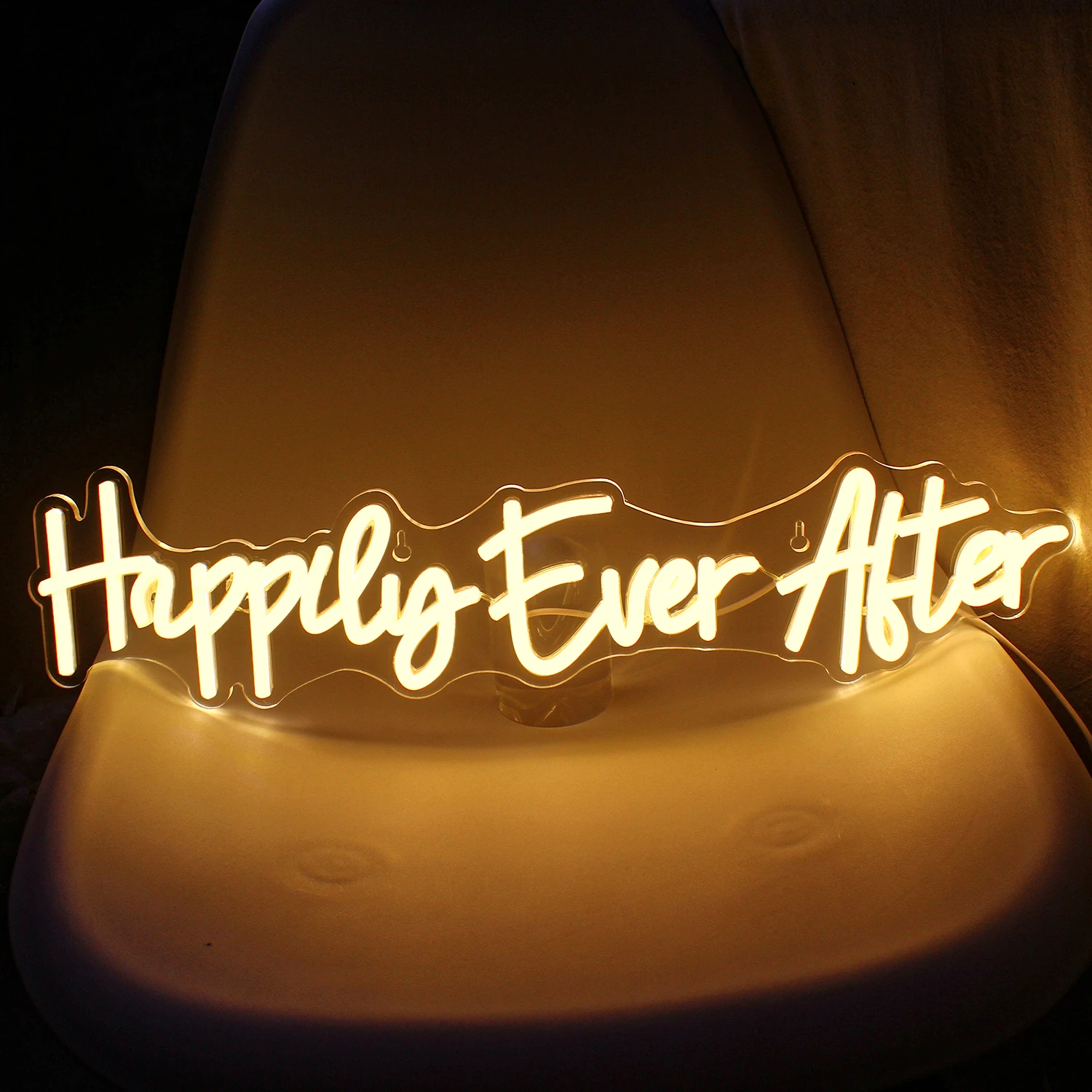 Happily Ever After Neon Sign LED Warm White Room Wall Decor USB Powered Lights for Wedding Engagement Party Bar Bedroom Decor