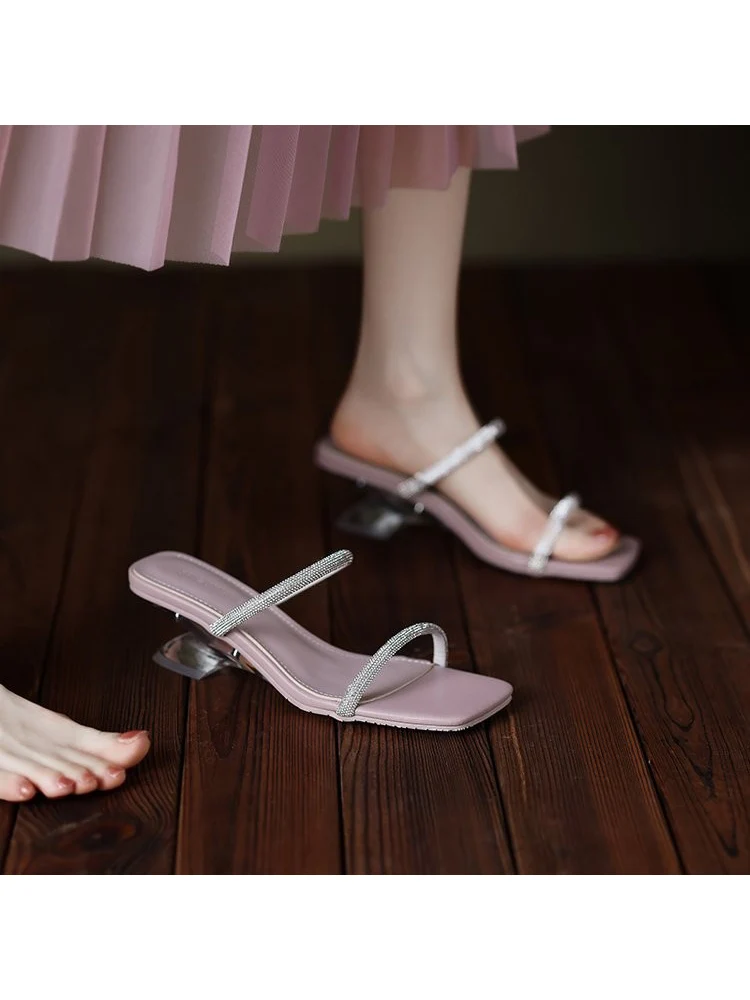 

Женская обувь, 2024, блестящие шлепанцы, повседневные туфли-лодочки на каблуке, прозрачные роскошные новые высокие туфли-лодочки, повседневные высокие тапочки с кристаллами