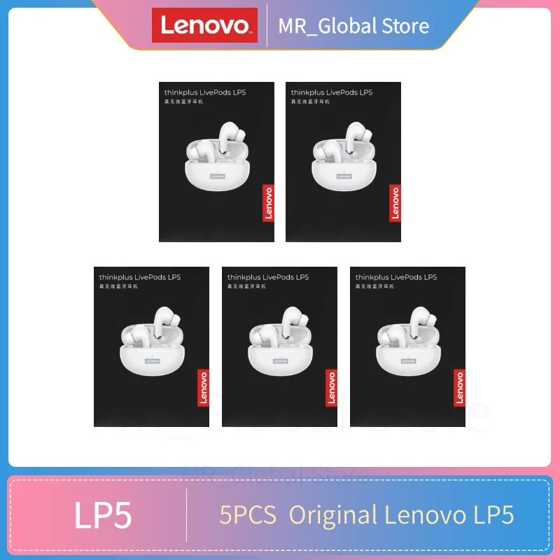 Lenovo LP5 5PCS Bluetooth 5.0 Earphones Gaming Headset Sports Waterproof Wireless Earbuds Noise Reduction Headphones With Mic