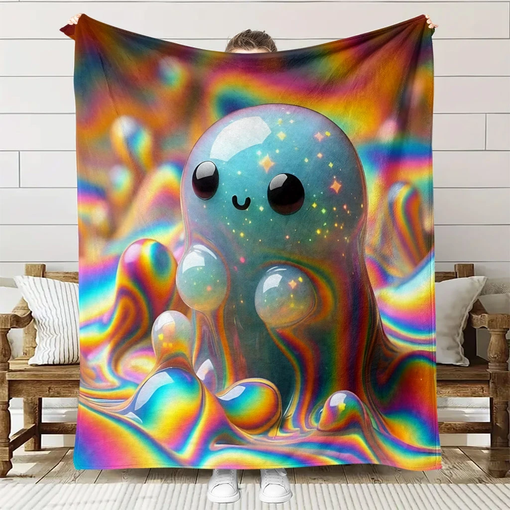 1pc Comfortable Dreamy Bubble Fairy Theme Flannel Blanket | Soft High-Definition Digital Print, Cooling, All-Season