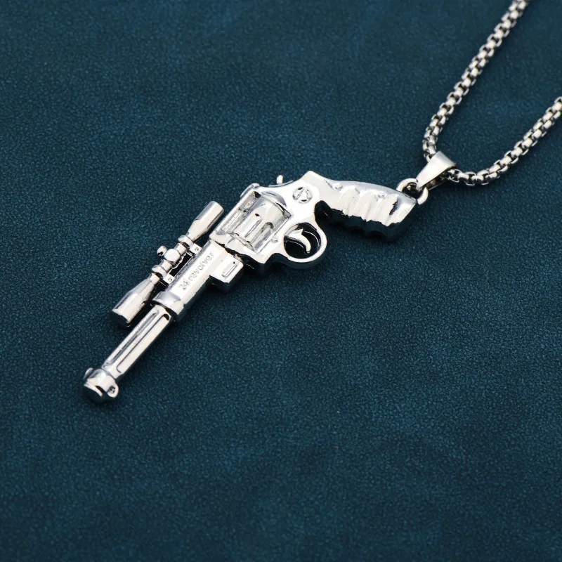 Fashion Hip Hop Punk Pistol Machine Gun Pendant Necklace Men's Rock Trend Cool Cycling Jewelry