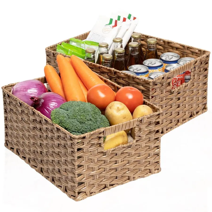 

Плетеные корзины (2 шт.), плетеная корзина для хранения с ручками, водонепроницаемые плетеные корзины для организации хранения, большая корзина для хранения 15 дюймов и...