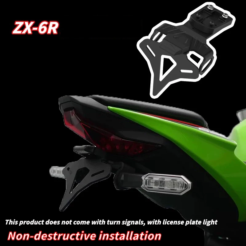 For Kawasaki Ninja ZX-6R ZX-6r ZX6R 2024 Motorcycle License Plate Holder Rear Short Tail Number Holder With LED Light