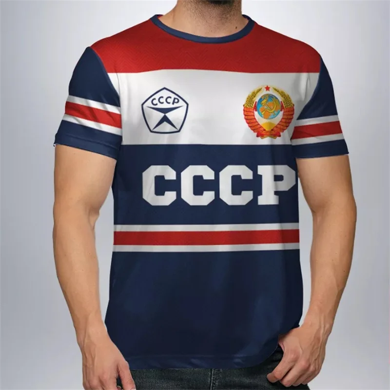 Fashion Russian National Emblem Pattern T-shirts Summer Casual Union of Soviet Socialist Republics Pattern 3D Printed T Shirts