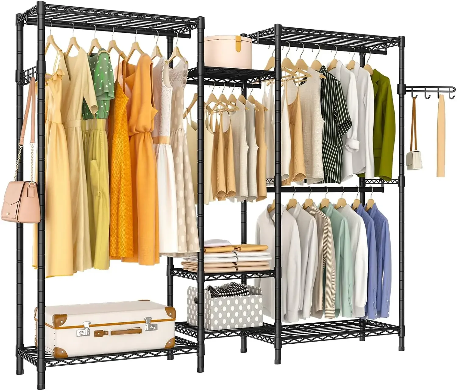 

Heavy Duty Garment Rack, Portable Wardrobe Clothes Rack Freestanding Adjustable Clothing Rack with 7 Tiers Adjustable Wire Shelv