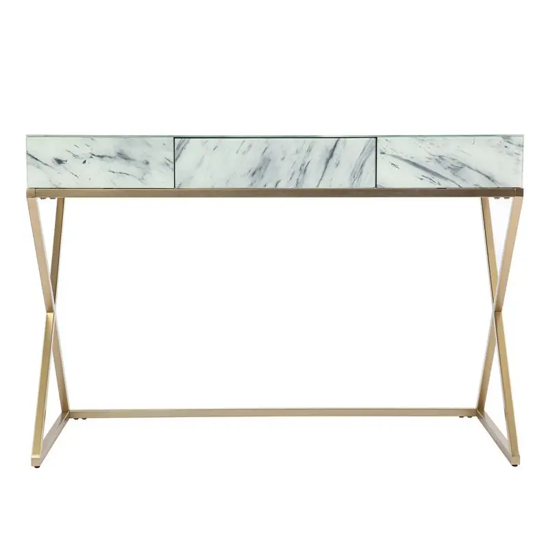 Faux Marble Writing Desk with Storage Solutions for Home Office Use