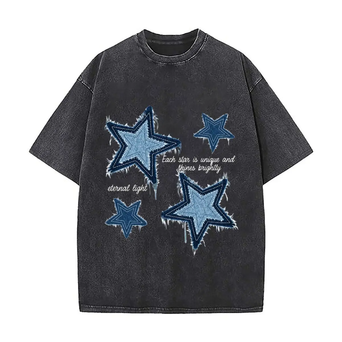 Each Star Is Unique And Shines Brightly Eternal Light Star Design Vintage Distressed Loose Streetwear Tops