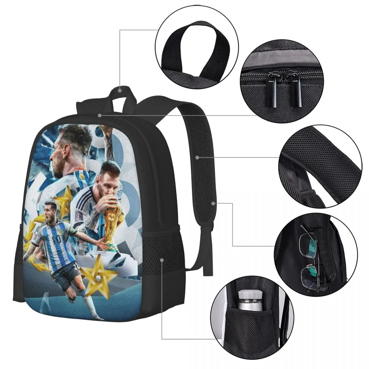 Football Player 10 Messi Soccer Travel Laptop Backpack, Business College School Computer Bag Gift for Men & Women