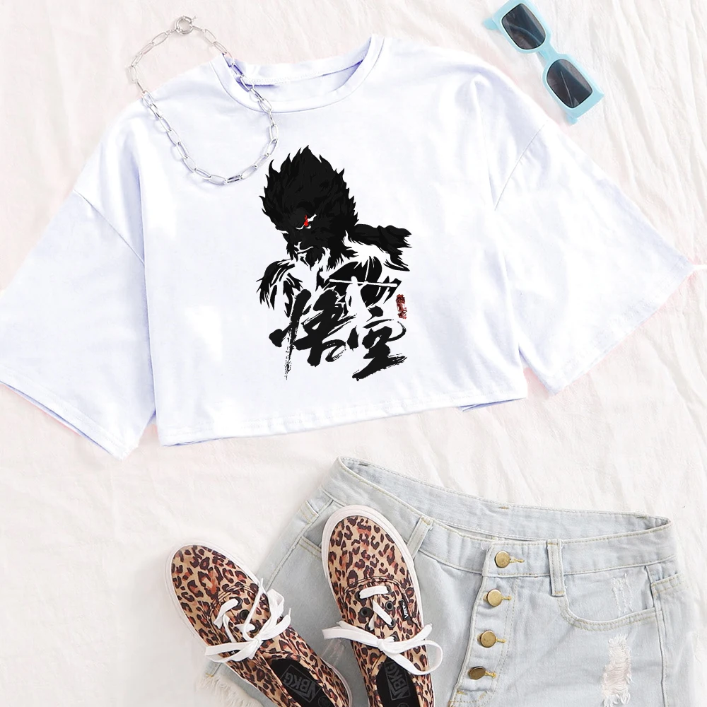 Black Myth Wukong Sun Wukong Girls O-Neck Casual Women Crop Shirts