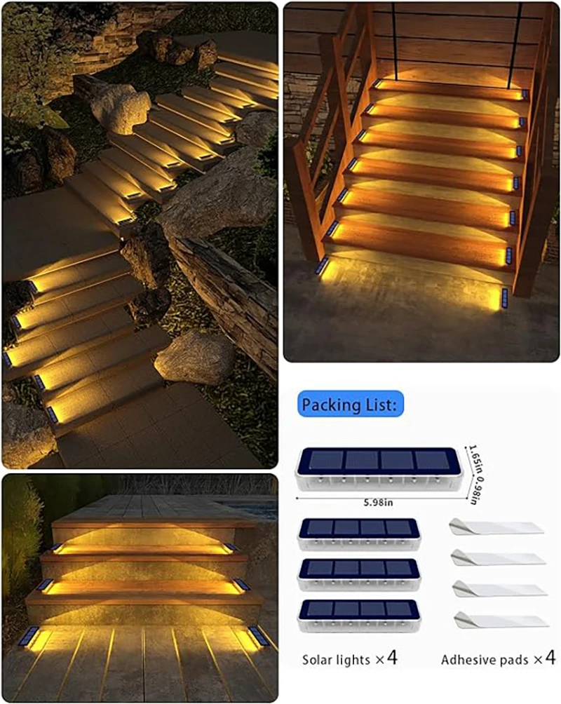 Luz de cubierta Solar para exteriores, foco de luces solares para escaleras, impermeables IP68, luces de camino al aire libre alimentadas por