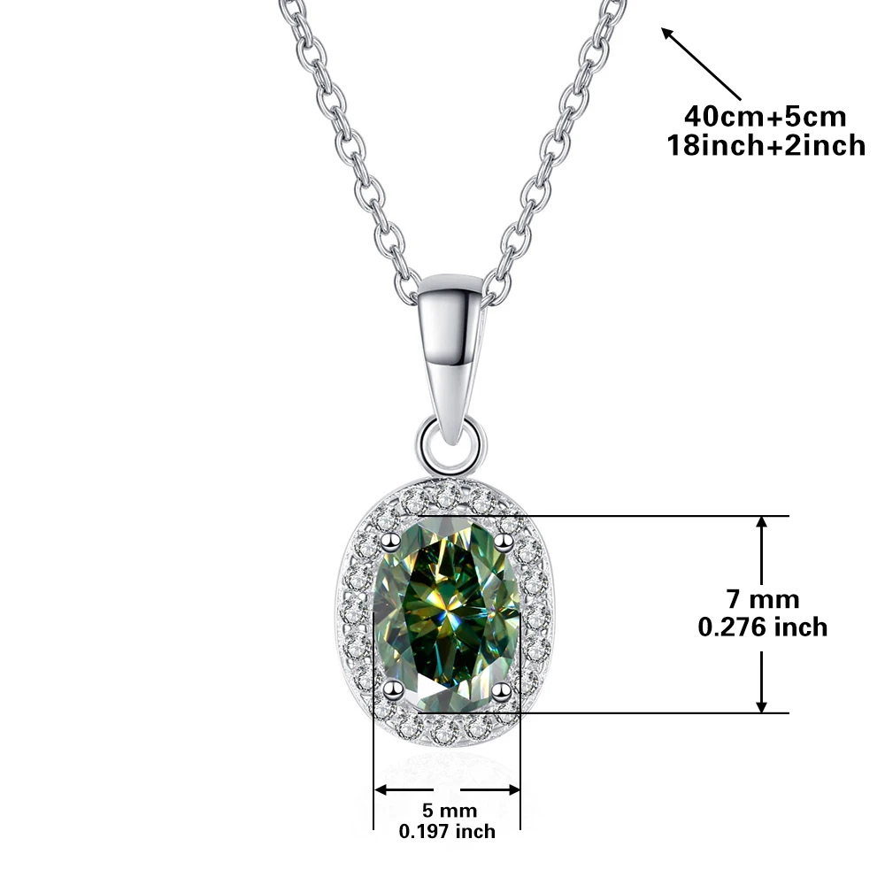 1PC D-green GRA Moissanite Oval 5*7MM pendant, S925 sterling silver elegant fashion clavicle chain, Valentine's Day & Birthday