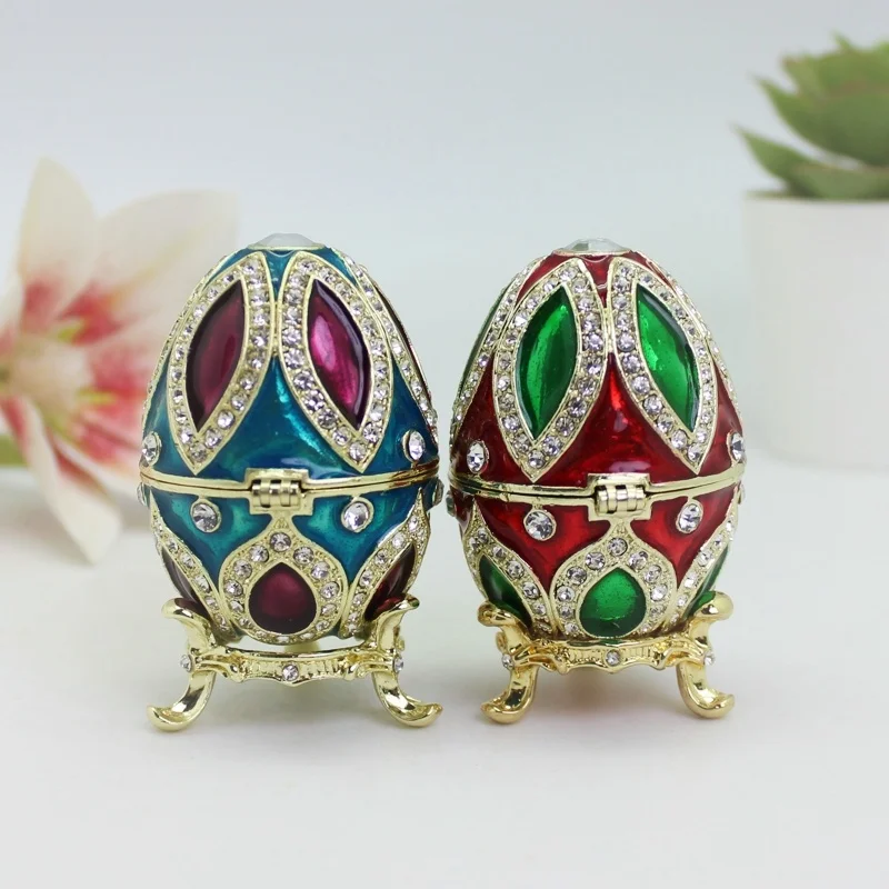 SHINNYGIFTS  Easter Egg Style Enameled Trinket Box Decorative with Hinged Faberge Egg Home Decor Unique Easter Gift