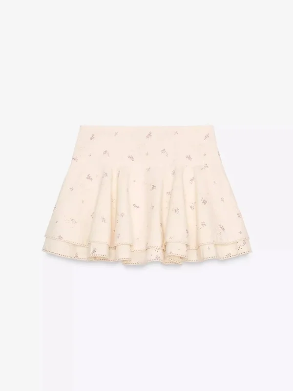 2025年夏新作 レディース 花柄刺繍 コットン ミニスカート ハイウエスト Aライン ショートスカート トレンド ガールズ ハーフ丈スカート