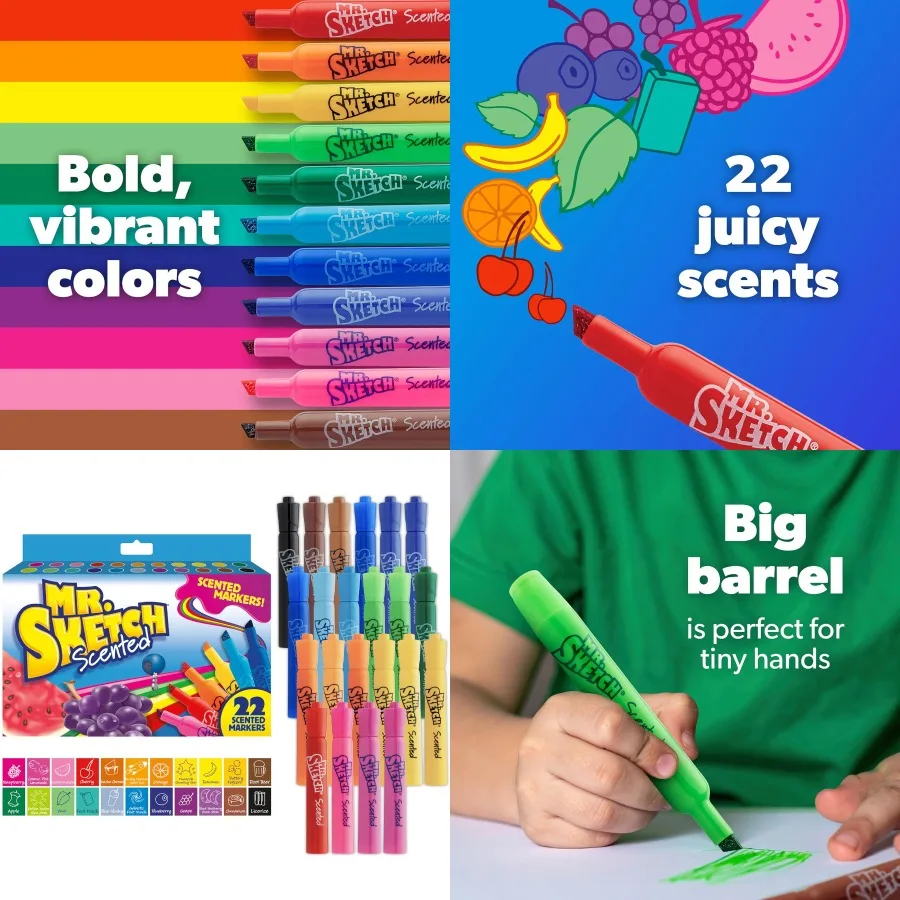 

Mr. Sketch Scented Markers Chisel Tip Marker for Creative Art Projects and School Activities Assorted Colors 22 Count with Plea