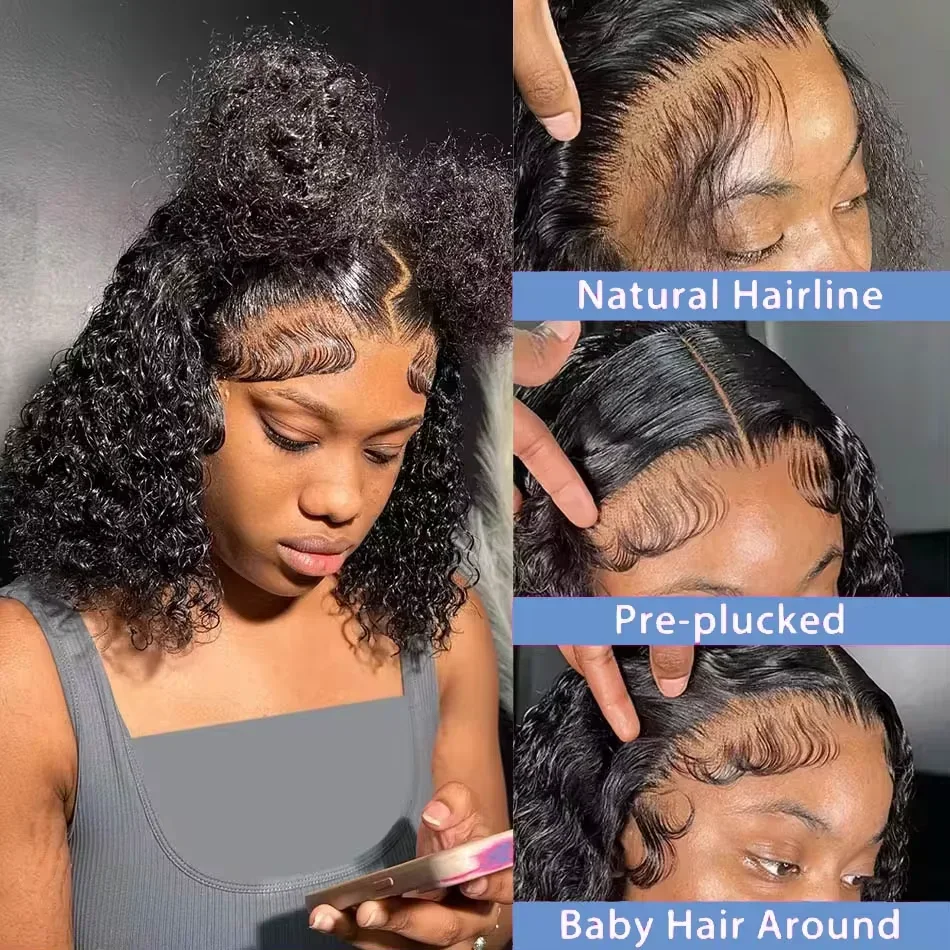 220% Density Short Bob Wig 16Inch 13x4 Water Deep Wave Lace Front Bob Wigs Human Hair 5x5 Lace Closure Curly Bob Wigs Human Hair