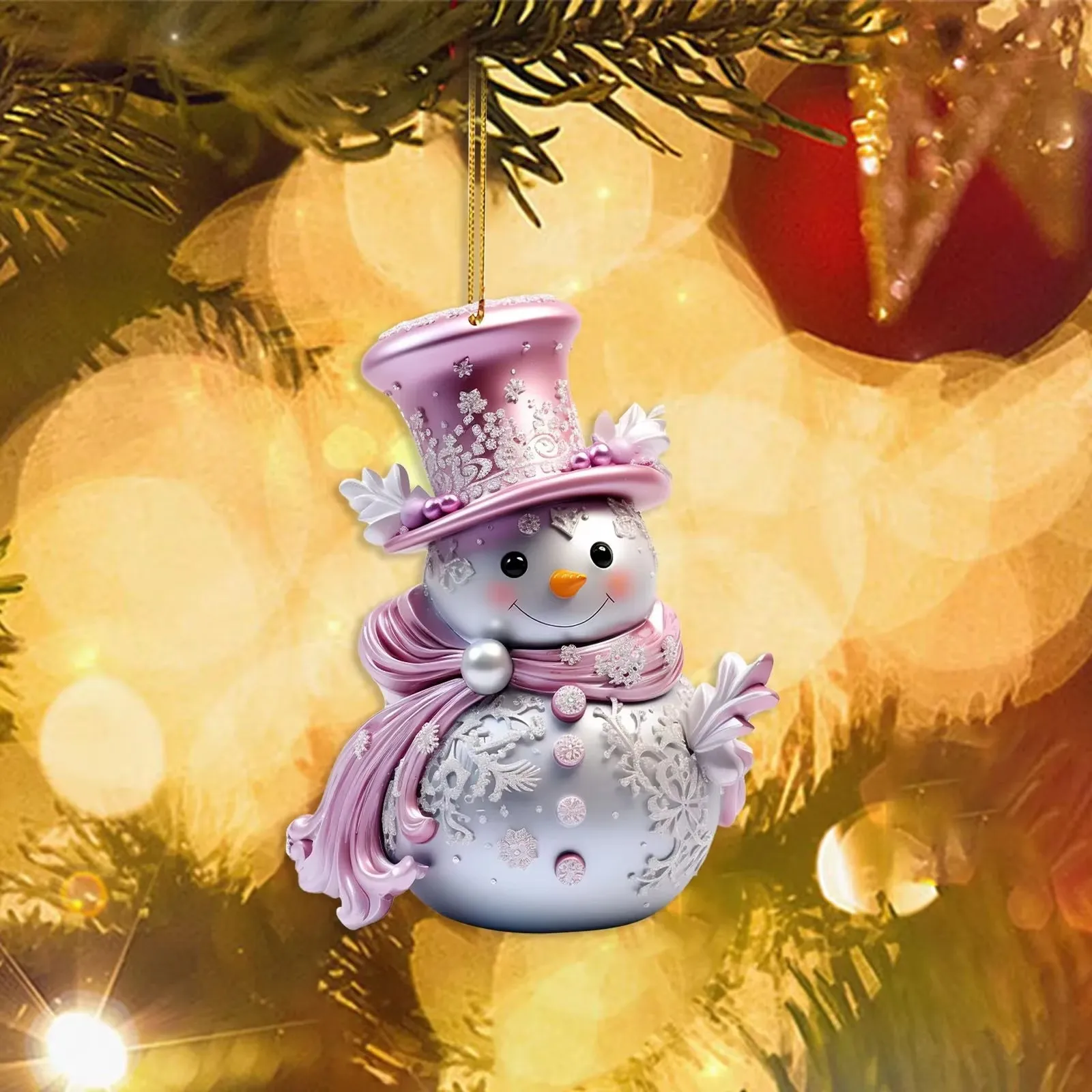 Christmas Tree Pink Decorations Flat 2D Acrylic Snowman Hanging Pendants Home 2025 Xmas 2026 New Year Eve Decoracions New In