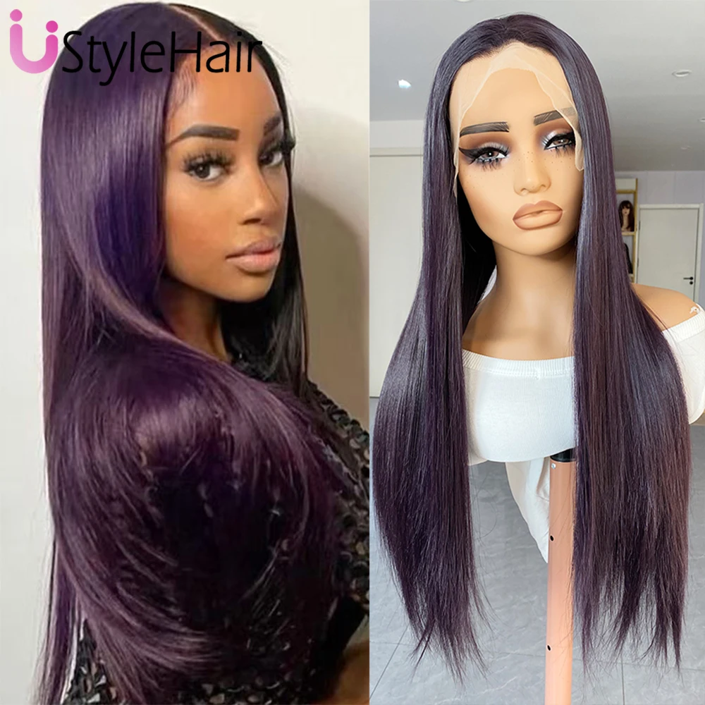 

UStyleHair Dark Purple Wig Long Silky Straight Wig for Women Natural Hairline Daily Wear Cosplay Wigs Heat Resistant Fiber Hair
