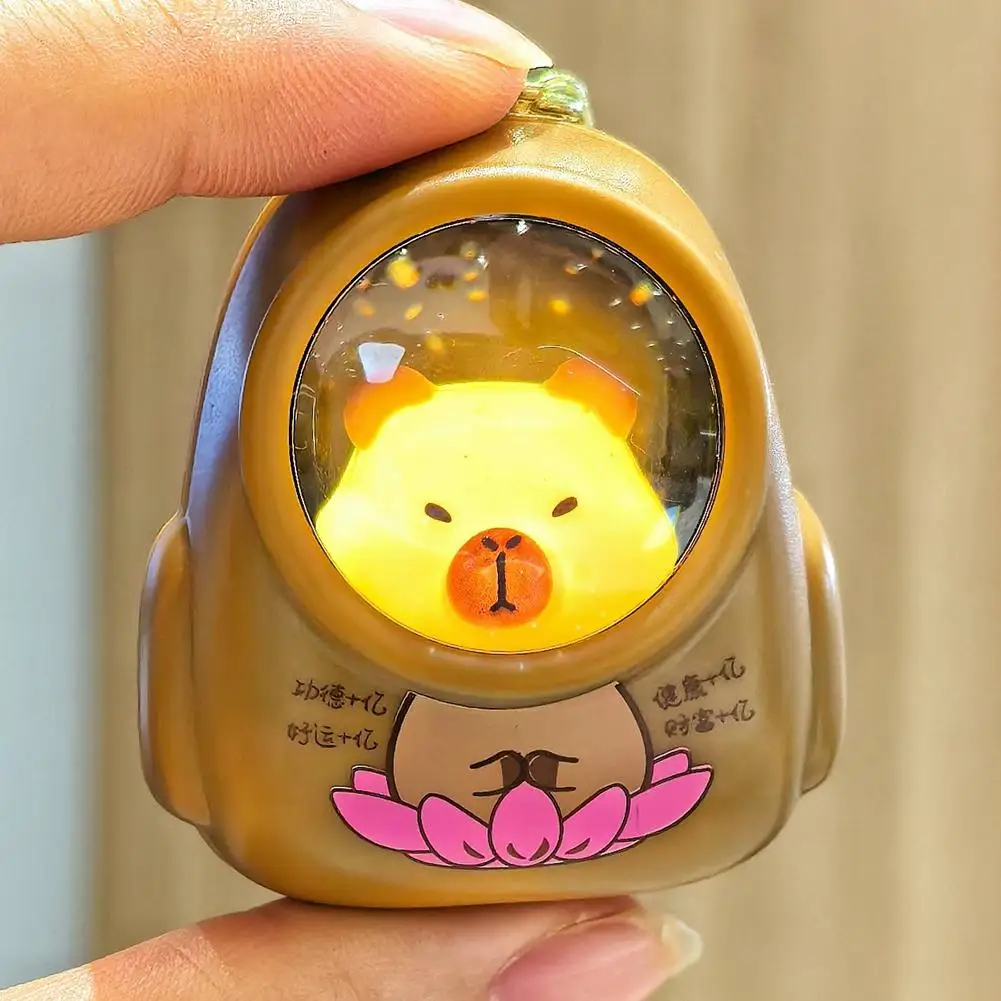Creative Portable Kapibala Luminous Keychain Cute Cartoon Space Capsule Capybara Keyring Schoolbag Pendant Trinket Friend Gift