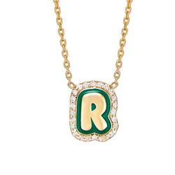 Lulu's Cubic Zirconia Single Enamel Bubble Letter Necklace Plated Gold Personality Custom Name Initials Necklace Gift