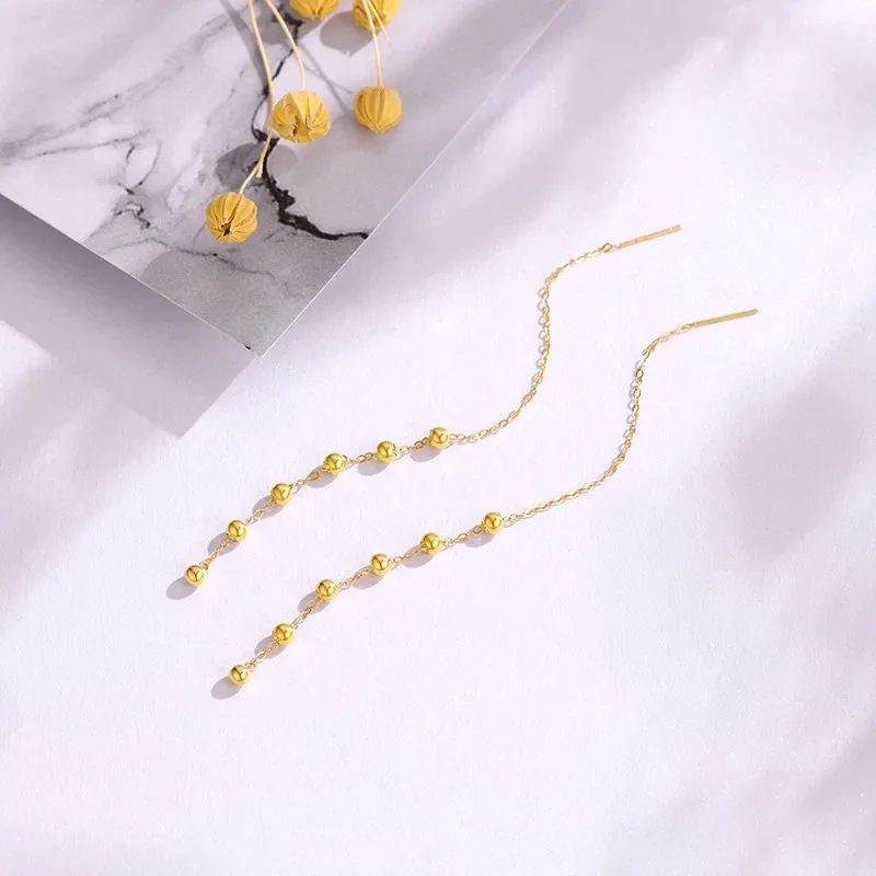 

New Simple Bead Curtain 18K Gold Earline Women's Versatile Fashion Long Earrings Boutique Jewelry Gift E224