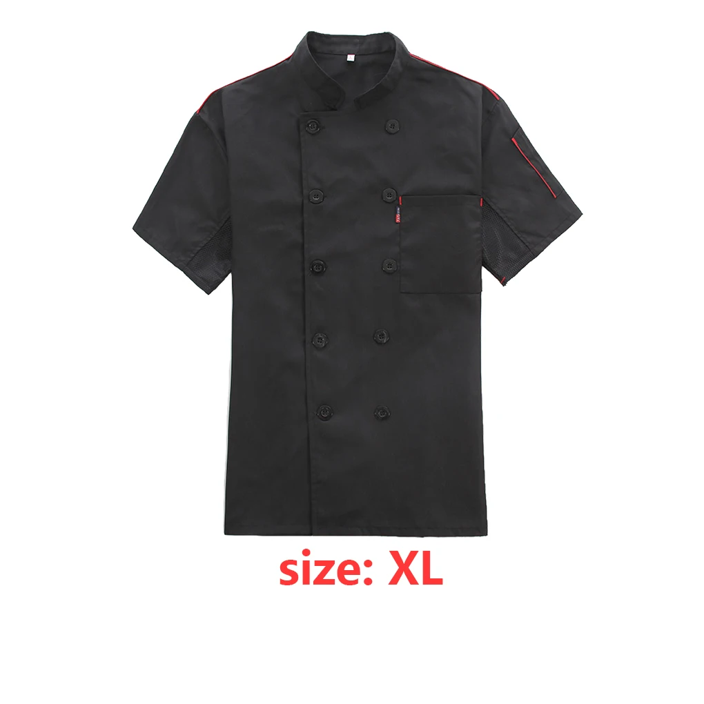 Coat Short Sleeve with Buttons Pockets Cook Jacket Uniform Costume for Restaurant Hotel Cafe Kitchen Dark Green XL