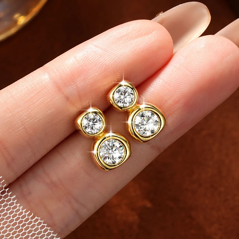 Lnkry 14K Gold Filled Irregular Stud Earrings Sparkling Test Passed 5MM Round Moissanite Earring for Women 2026 Trend Jewelry