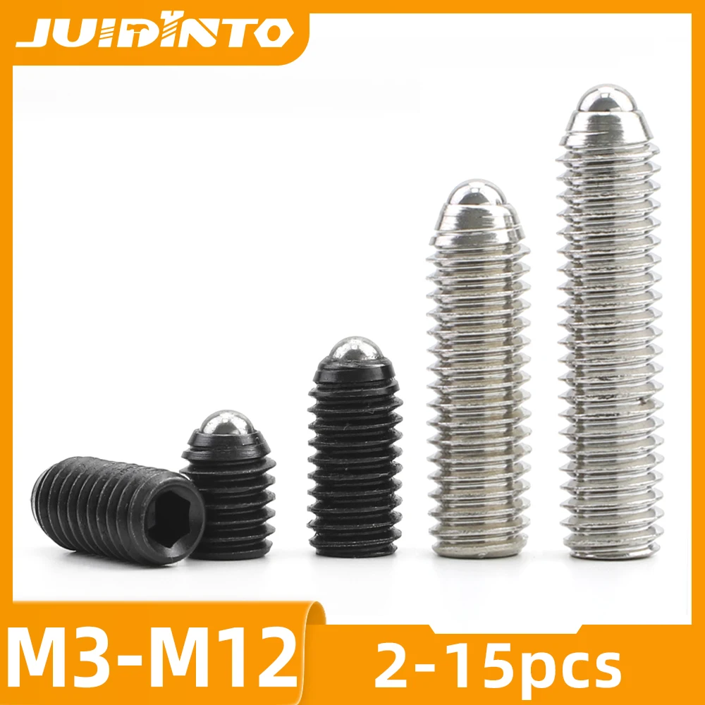 

JUIDINTO 2-15pcs Ball Plungers Stainless Steel Carbon Steel M3 M4 M5 M6 M8 M10 M12 Ball Point Set Screw Spring Plungers for Door