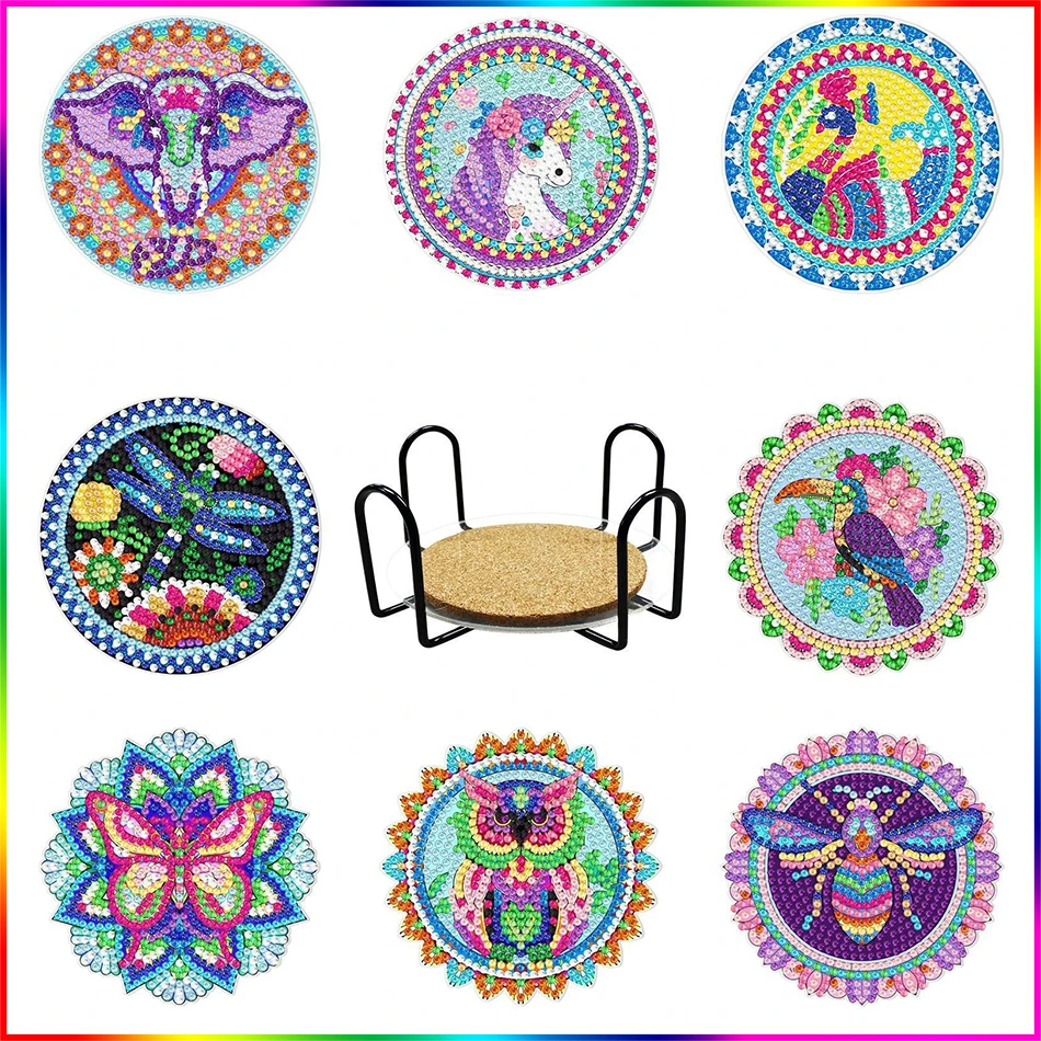 

PhotoCustom 8PCS Diamond Painting Coasters Diamond Art Cup Pad Cup Mat Tablemat Cross Stitch Diamond Embroidery Kit For DIY Craf