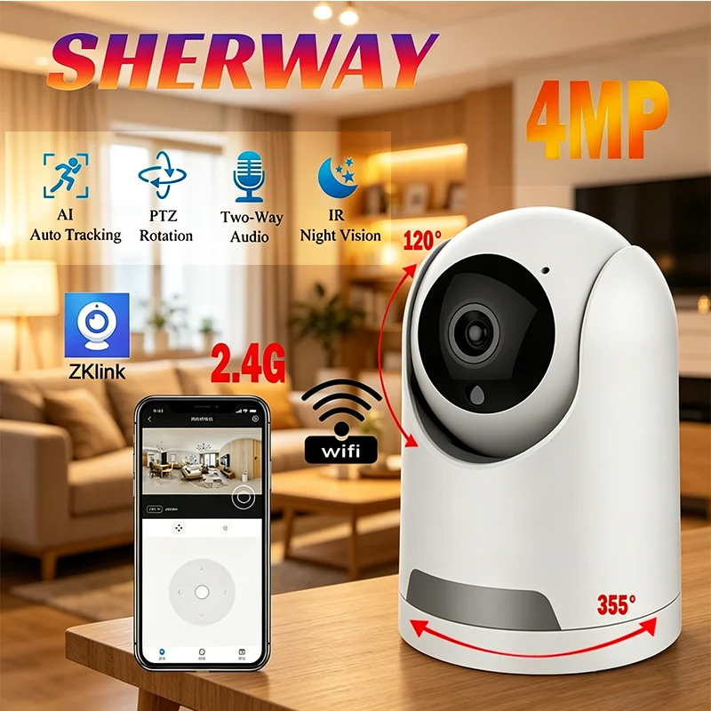 2,4G 4MP WLAN Smart Home Sicherheitskamera 1080p HD Echtzeit-App-Benachrichtigungen 2-Wege-Audio mit Bewegungsverfolgung für Baby & Haustier