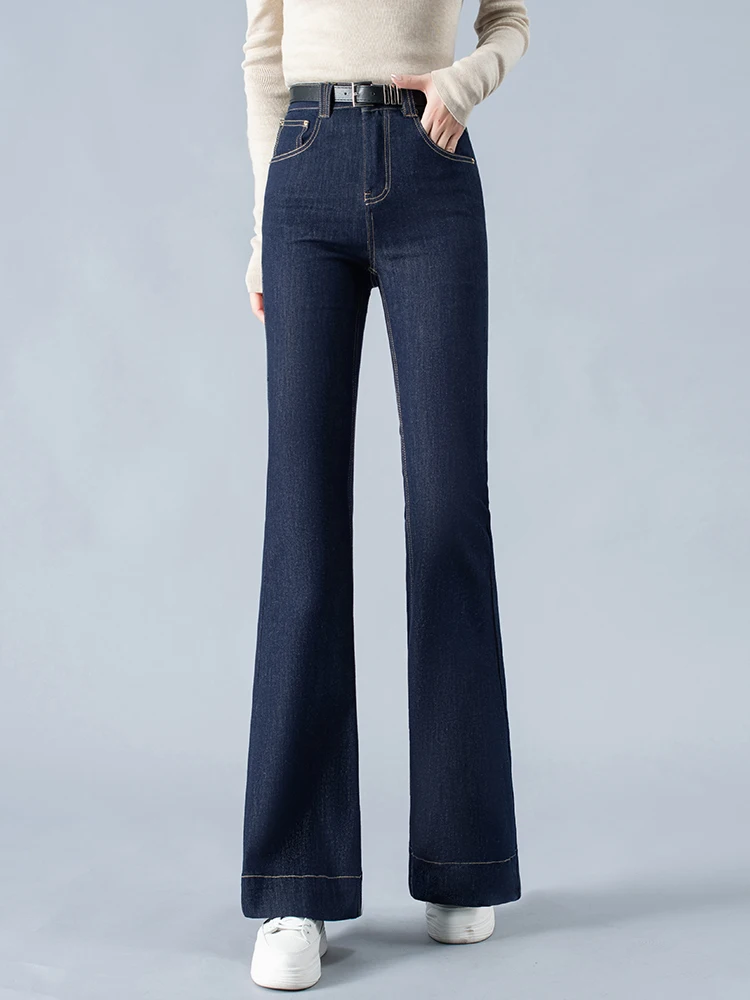 

Deep Blue High Waist Slimming Bell Bottom Jeans Women's Spring Autumn New Style Elastic Fitting Pants Comfortable Breathable