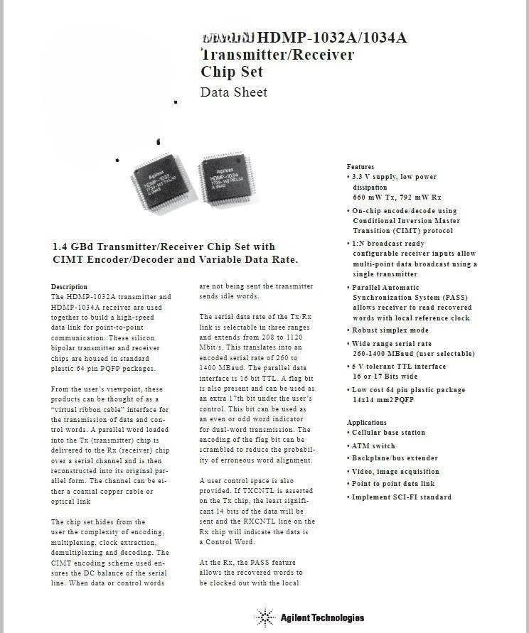 1Pcs/lot  HDMP-1032A  HDMP-1032  QFP-64  Transmitter/Receiver Chip Set  100% new imported original 100% quality