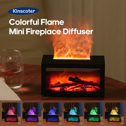 Mini Flame Fireplace Aroma Diffuser 140ml Home Air Humidifier Mist Diffuser Aromatherapy Essential Oils Colorful Lights for Gift