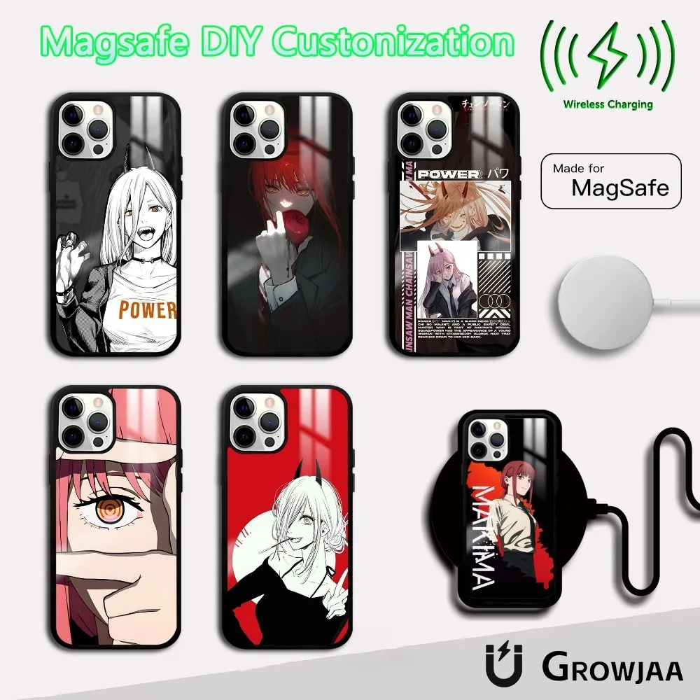 

C-Chainsaws Mans Anime Makimas Phone Case For iPhone 16 15 14 13 12 11 Pro Max Plus Mini Magsafe Mirror Wireless Magnetic Cover