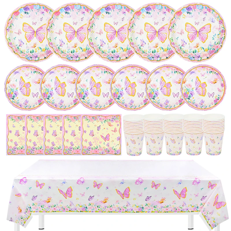 1 set di stoviglie usa e getta a forma di farfalla, decorazioni per feste di compleanno, baby shower, matrimoni, addio al celibato, tovaglioli,