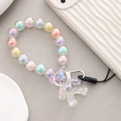 Colorful Beads AB Colorful Bears Beads Shaped Chain Strap Small Rope Head Mobile Phone Chain Mobile Phone Hanging Rope