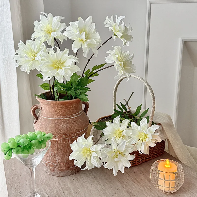 

5-pack High-end 2-head Artificial Dahlia Home Living Room Table Decoration Fake Flowers Wedding Arrangement Photography Props