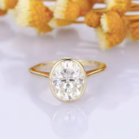 Minimalist Oval Cut Engagement Ring 925 Sterling Silver 1ct 2ct Moissanite Solitaire Ring for Woman Gold Plated with Certificate