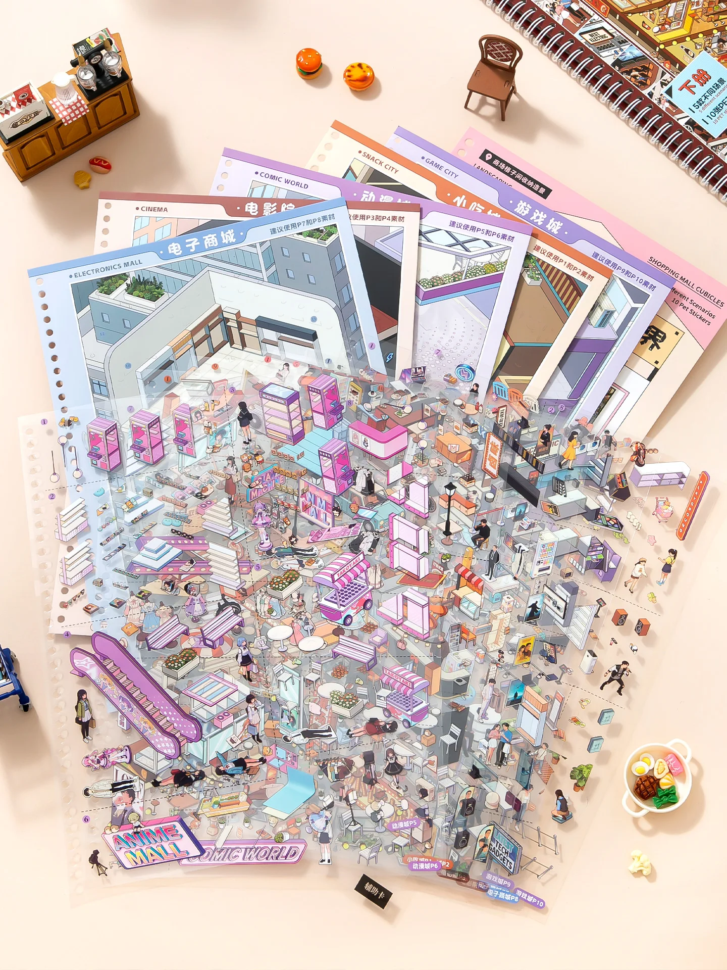 15 Stück 3D-Diorama-Szenen-PET-Aufkleber, Mall & Market Scrapbooking-Aufkleber – Detail 2