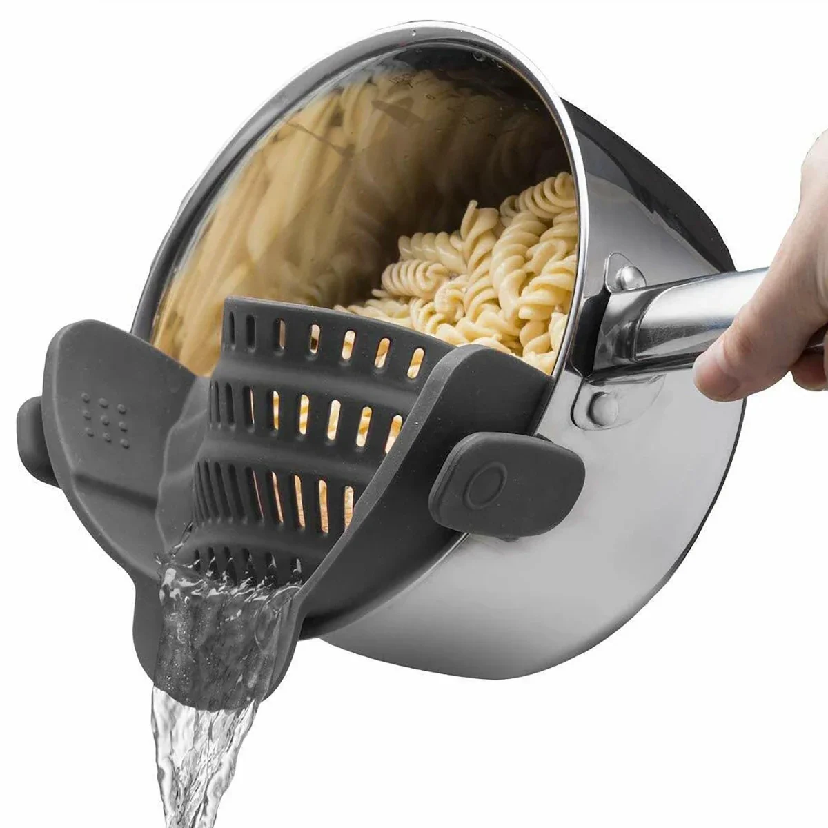 Silicone Kitchen Gadgets Strainer Clip Pan Drain Rack Bowl Funnel Rice Pasta Vegetable Washing Colander Draining Excess Liquid